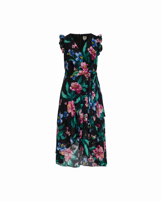 Plus Size High-Low Hem Wrap Dress with Ruffle Detail Sleeves made by Kasper