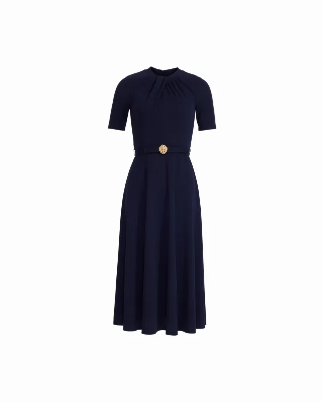 Twist Detail Neck Midi length Fit And Flare Dress made by Kasper
