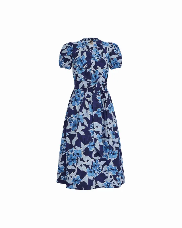 Puff Sleeve Floral Print A-Line Midi Dress made by Kasper