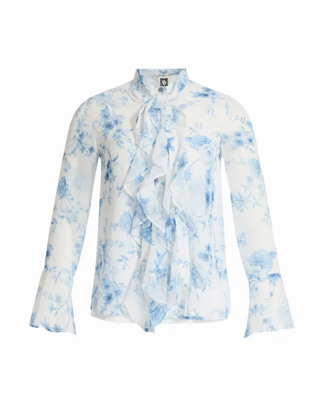 Petite Long Sleeve Blouse with Ruffle Tie Neck made by Kasper