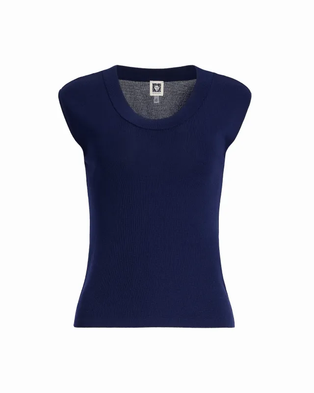 Petite Round V-Neck Full Needle Tank Top made by Kasper