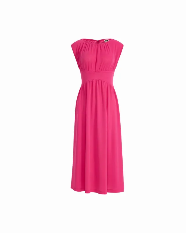 Boat Neckline Shirred Midi length Dress made by Kasper