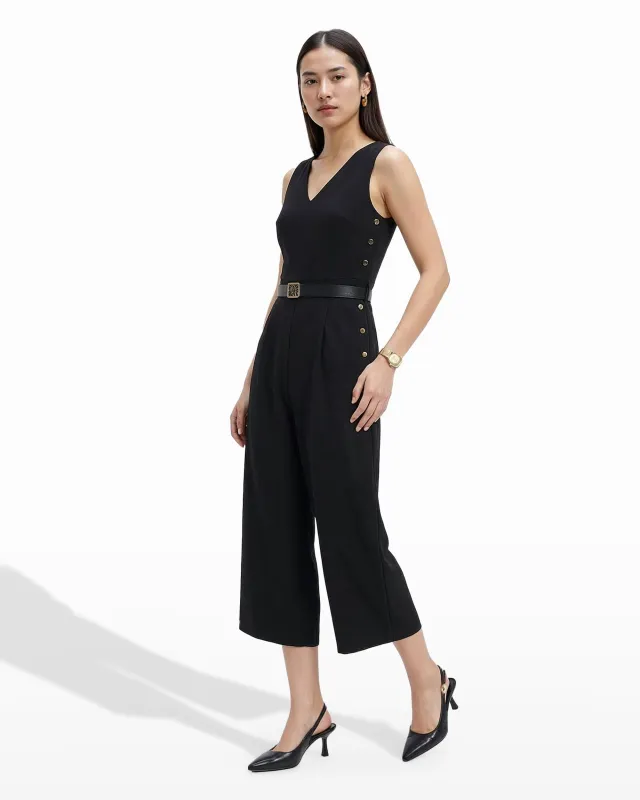 V Neck Side Button Jumpsuit made by Kasper