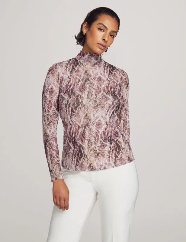 Printed Mesh Mock Turtle Neck Top sold by Anne Klein
