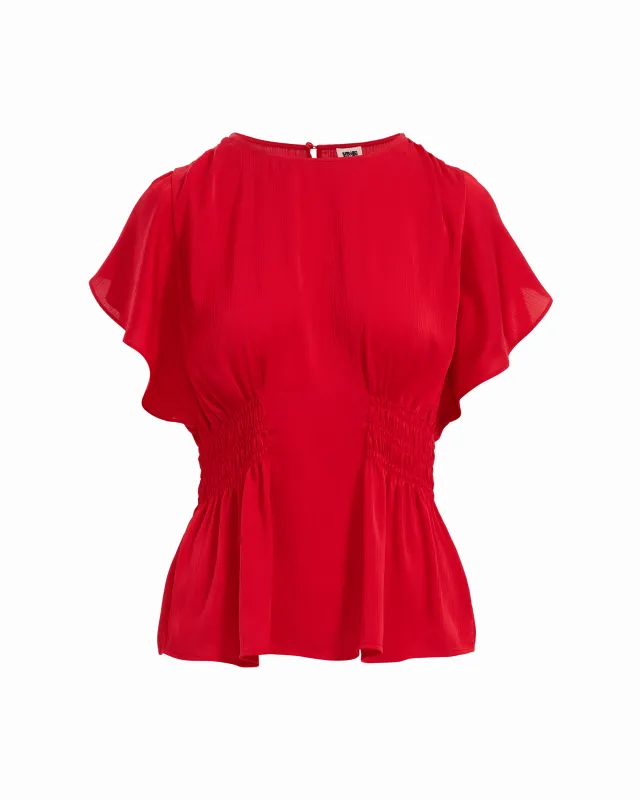 Smocked Waist Flutter Sleeve Blouse made by Kasper