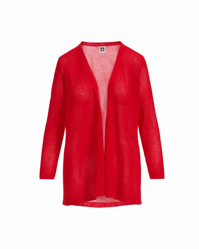 Plus Size Sheer Textured Stitch Long Open Front Cardigan made by Kasper