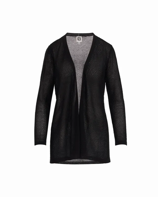Plus Size Sheer Textured Stitch Long Open Front Cardigan made by Kasper