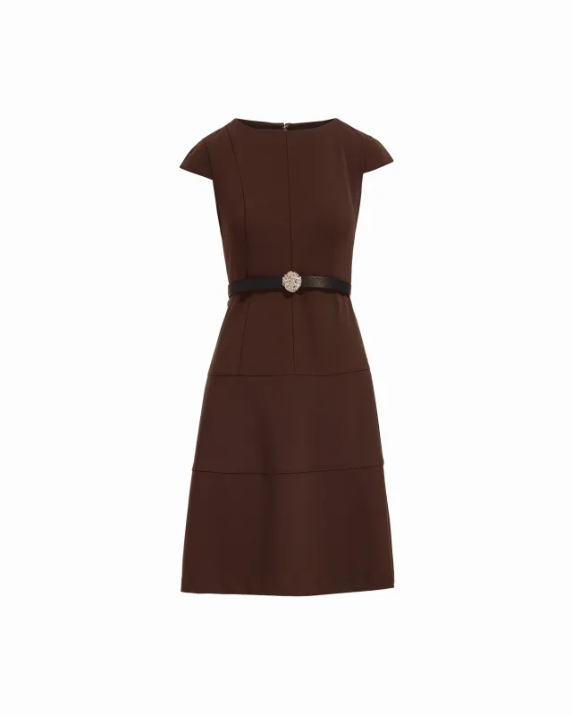 Cap Sleeve Tiered Skirt Belted Crew Neck Dress made by Kasper