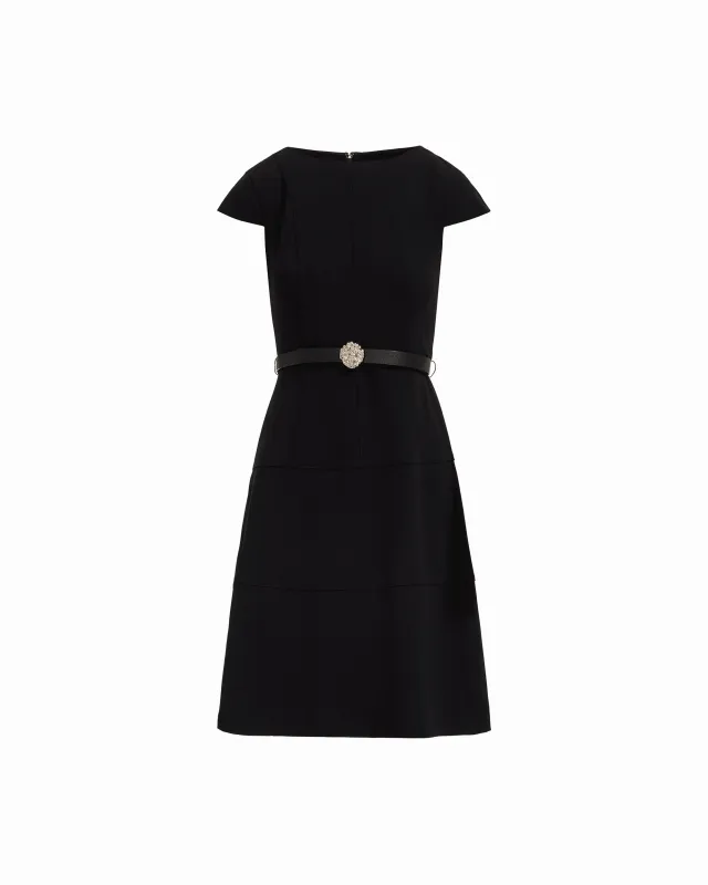 Cap Sleeve Tiered Skirt Belted Crew Neck Dress made by Kasper