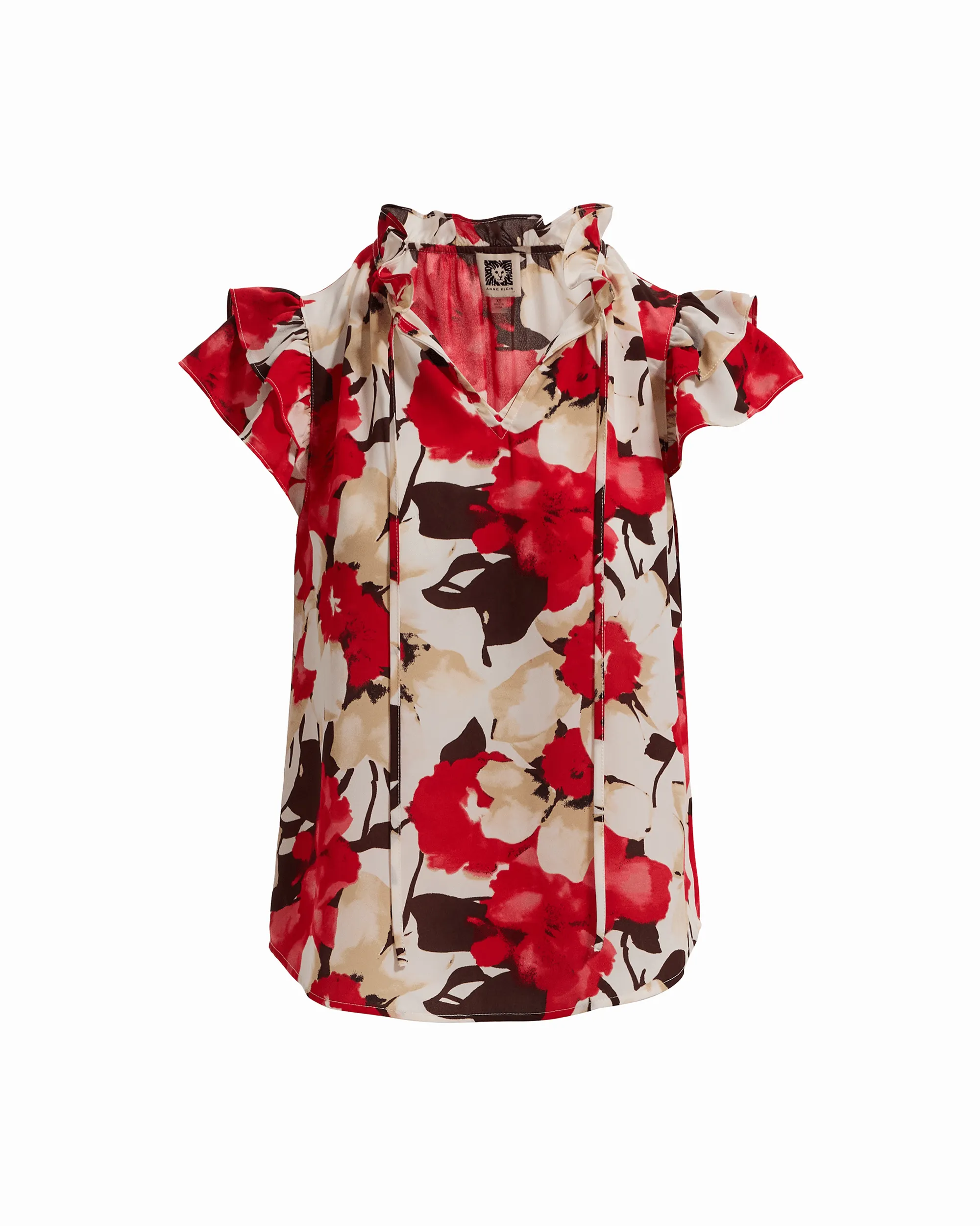 Ruffle Sleeve V-Neck Tie Blouse sold by Anne Klein