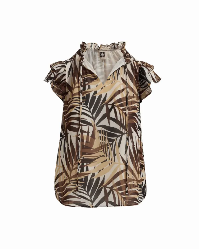 Plus Size Ruffle Sleeve V-Neck Tie Blouse made by Kasper