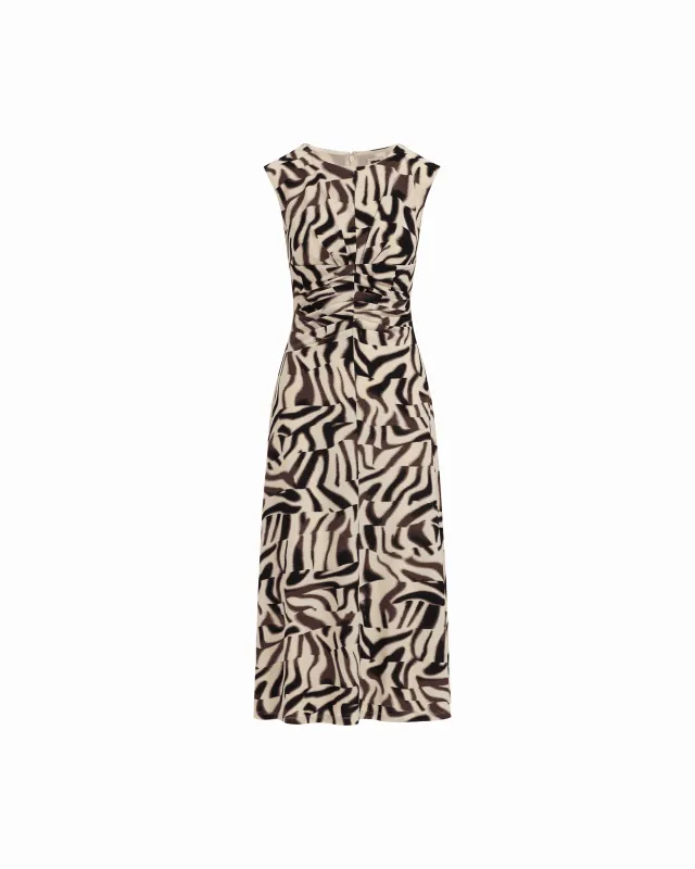 Ruched Waist Sleeveless Crew Neck Midi Dress made by Kasper