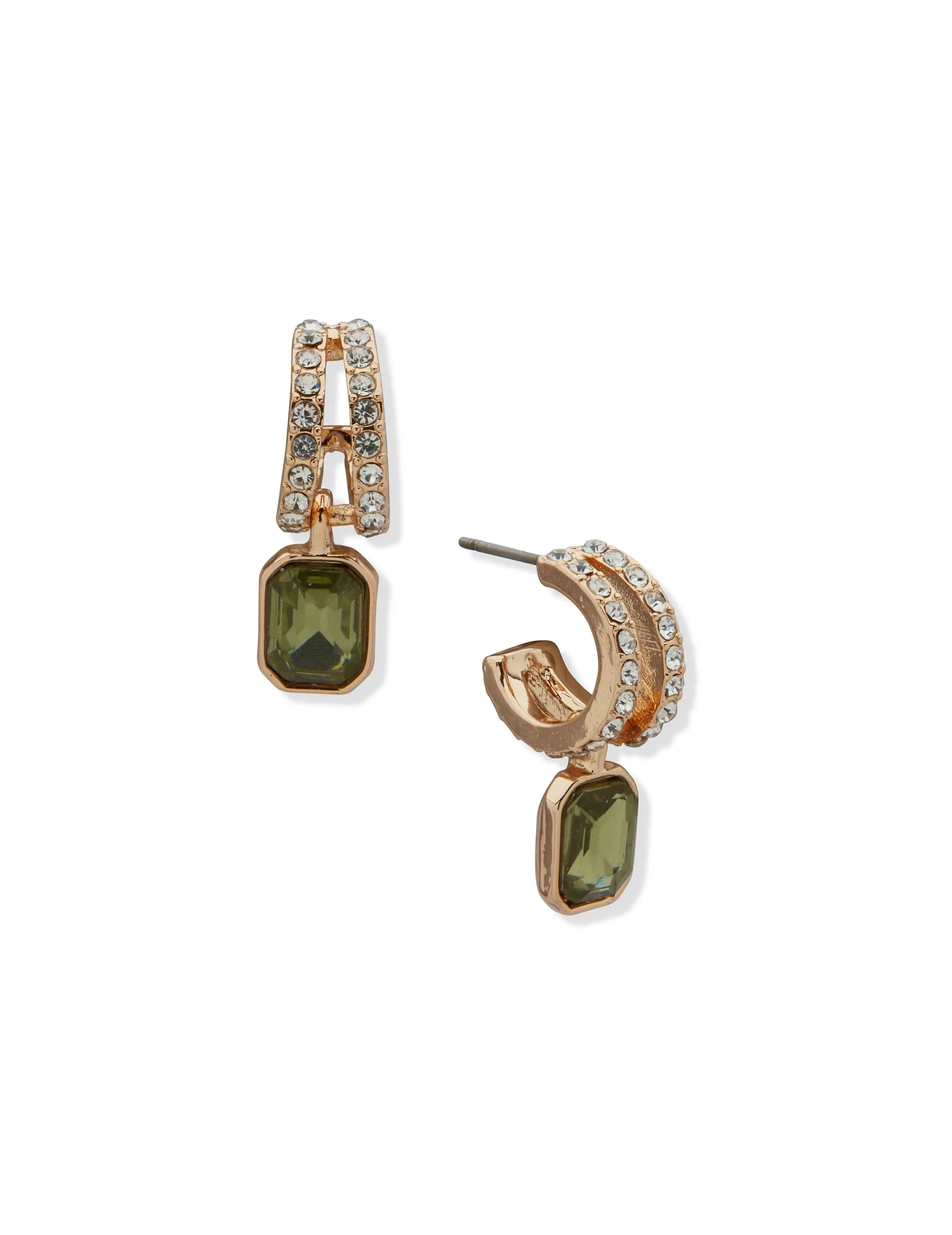 13Mm Huggie & Emerald Stone Drop-Gld/Khaki/Cry sold by Anne Klein