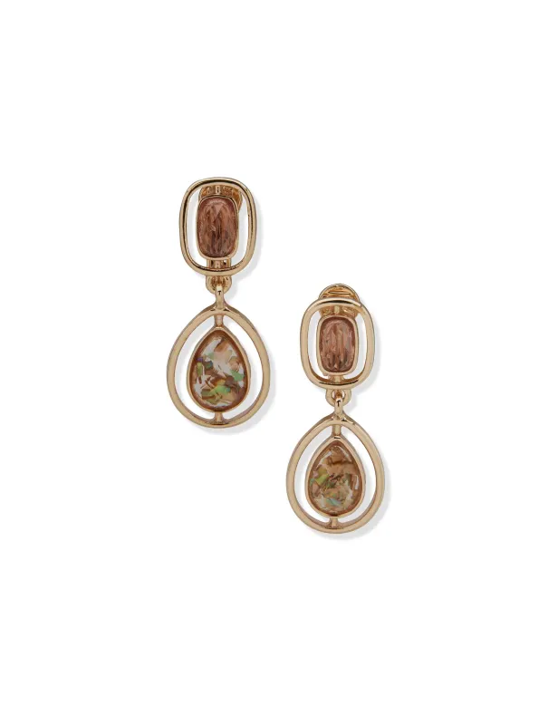 Double Stone Drop Earrings-Gld/Blush Multi made by Anne Klein