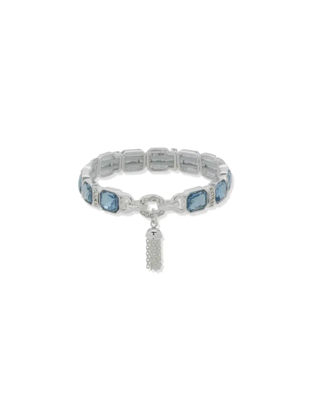 Emerald Cut & Bar Tassel Bracelet -Slv/Blue/Cry made by Anne Klein