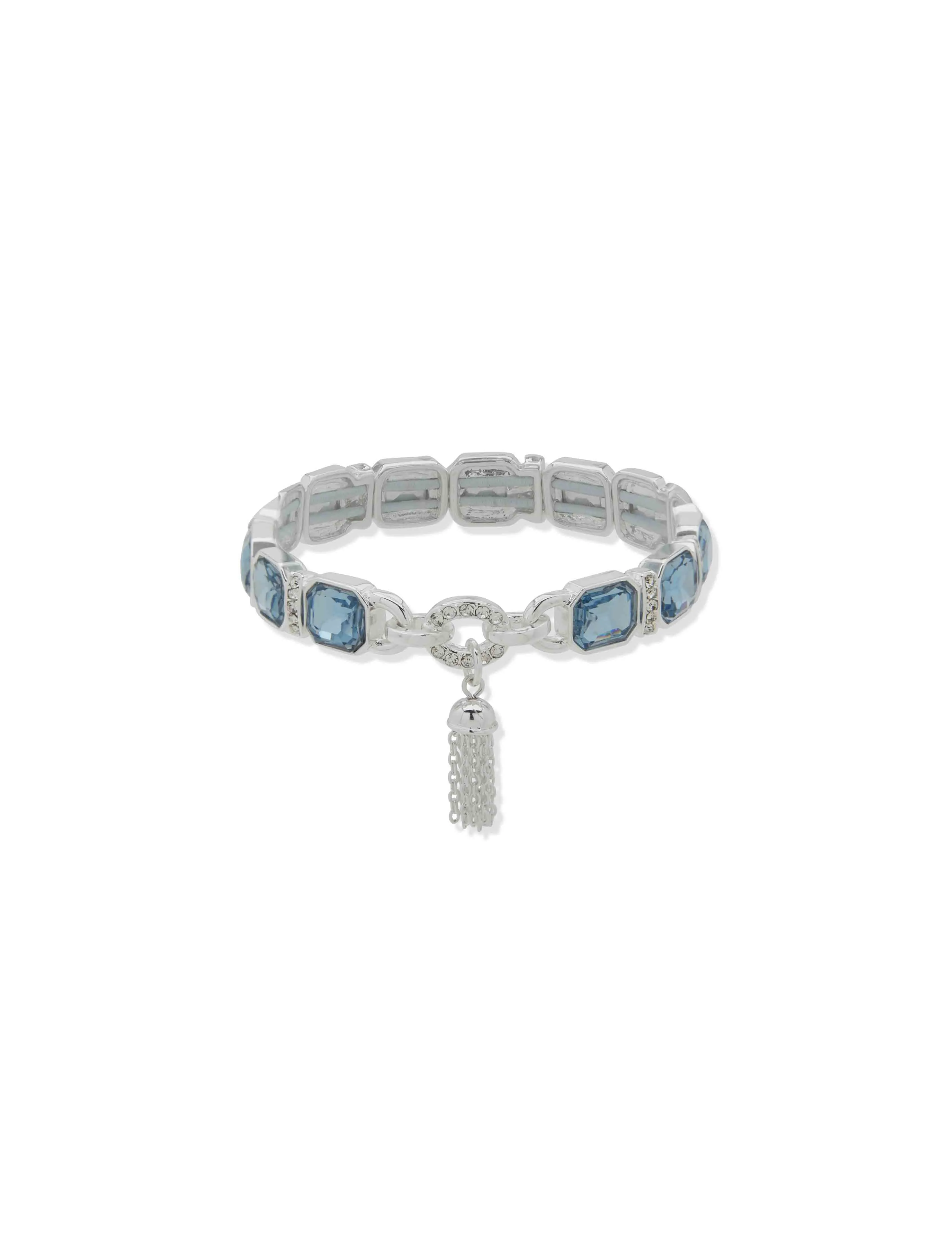 Emerald Cut & Bar Tassel Bracelet -Slv/Blue/Cry sold by Anne Klein