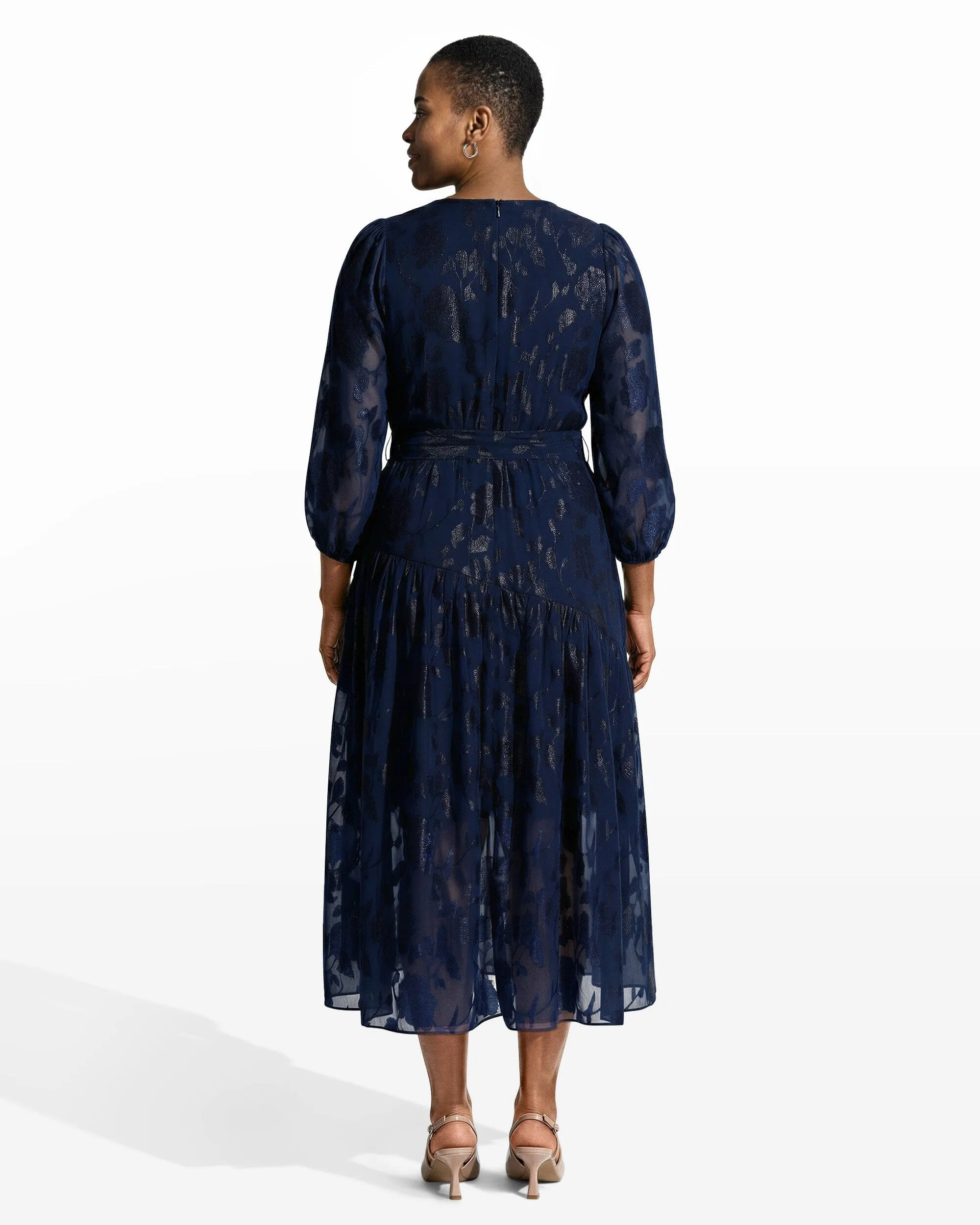 Long Sleeve Sheer Floral Wrap Dress sold by Anne Klein product image thumbnail 4