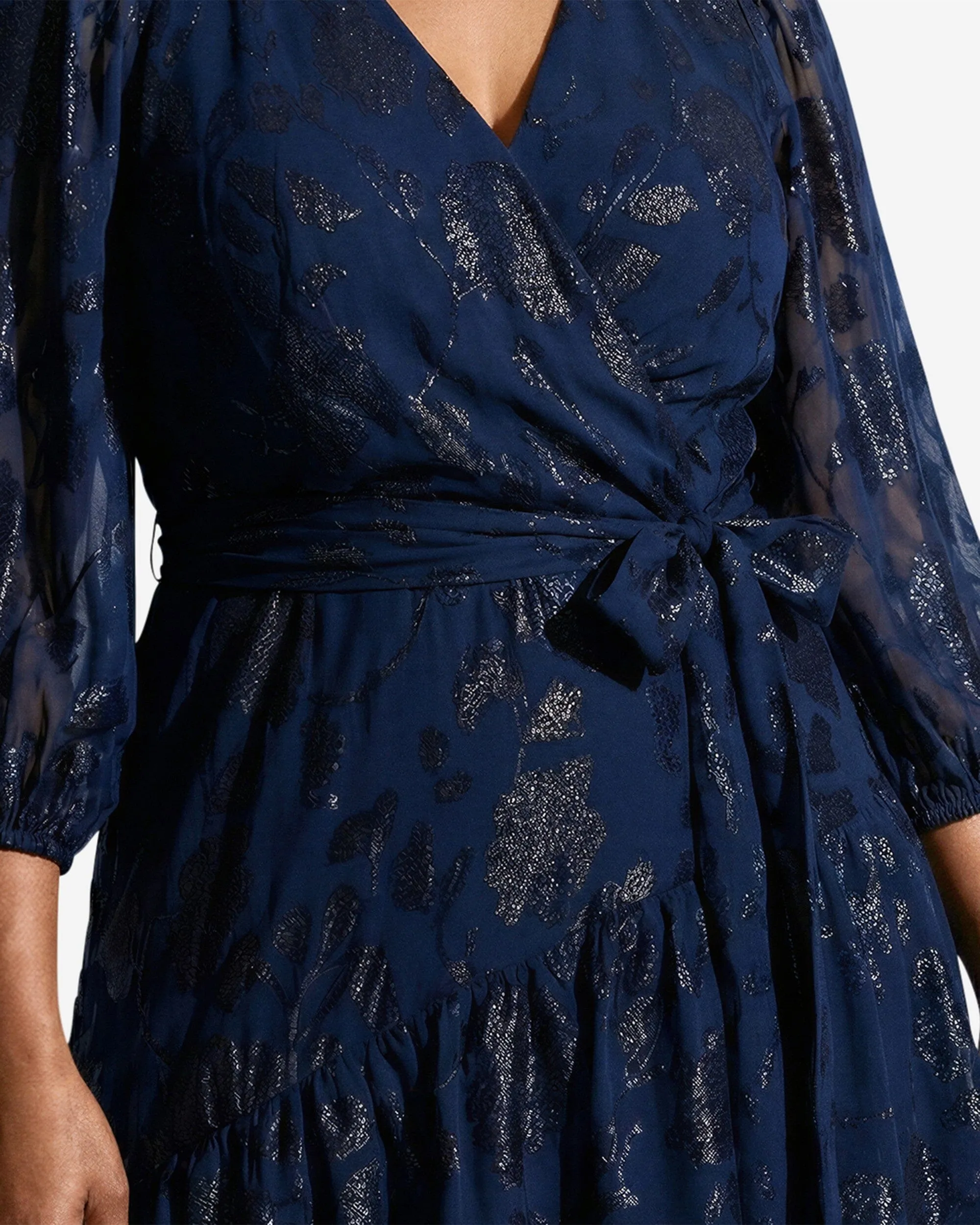 Long Sleeve Sheer Floral Wrap Dress sold by Anne Klein product image thumbnail 2