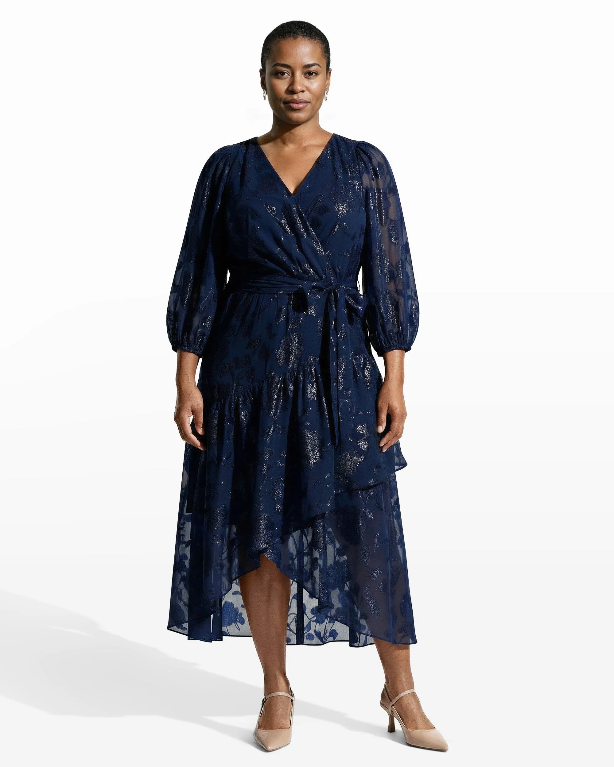 Long Sleeve Sheer Floral Wrap Dress sold by Anne Klein