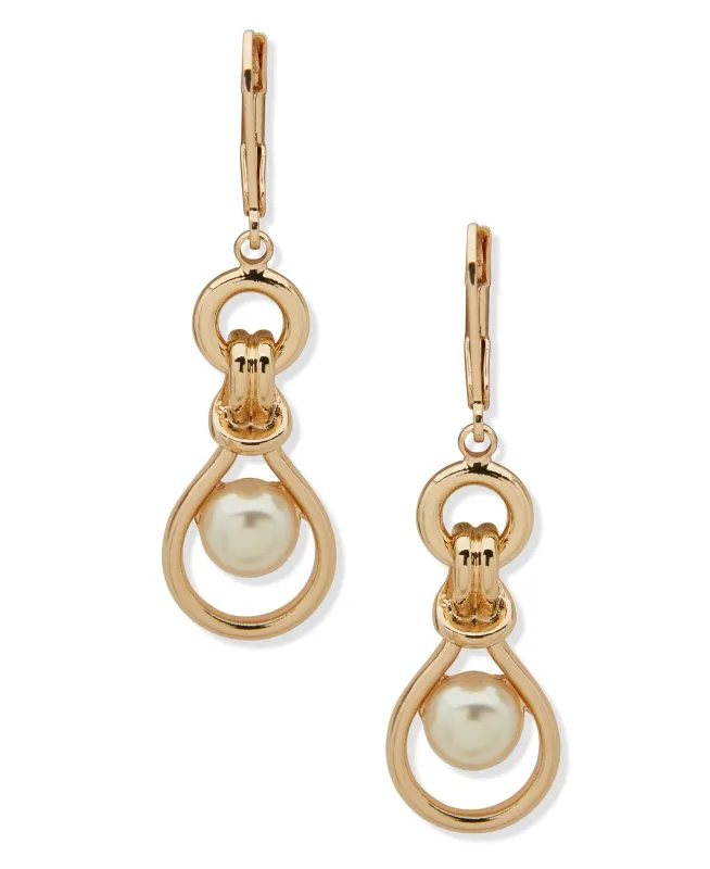 Linked Drop Pierced Earrings with Pearls made by Anne Klein