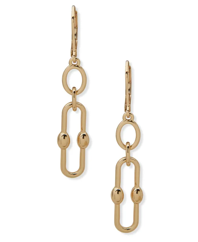 Metal Ball Link Chain Drop Pierced Earrings made by Anne Klein