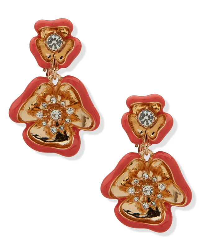 Textured Double Flower Drop Clip Earrings made by Anne Klein