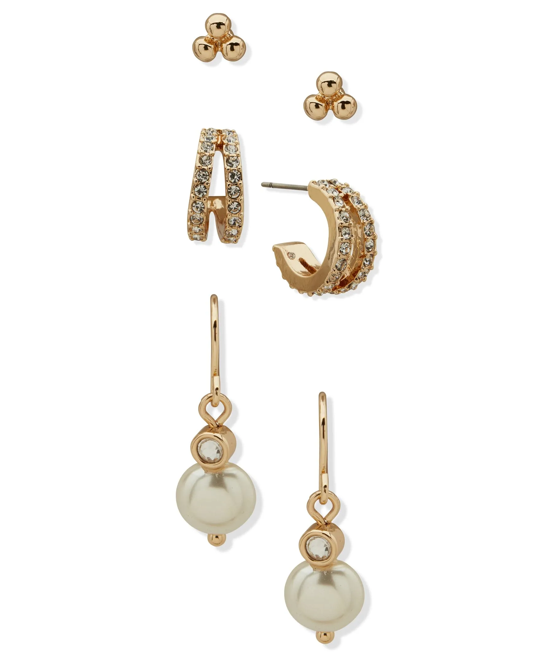 Pearl and Coin Trio Pierced Earrings sold by Anne Klein