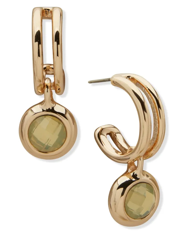 Huggie Pierced Earrings with Faceted Stone Drop made by Anne Klein