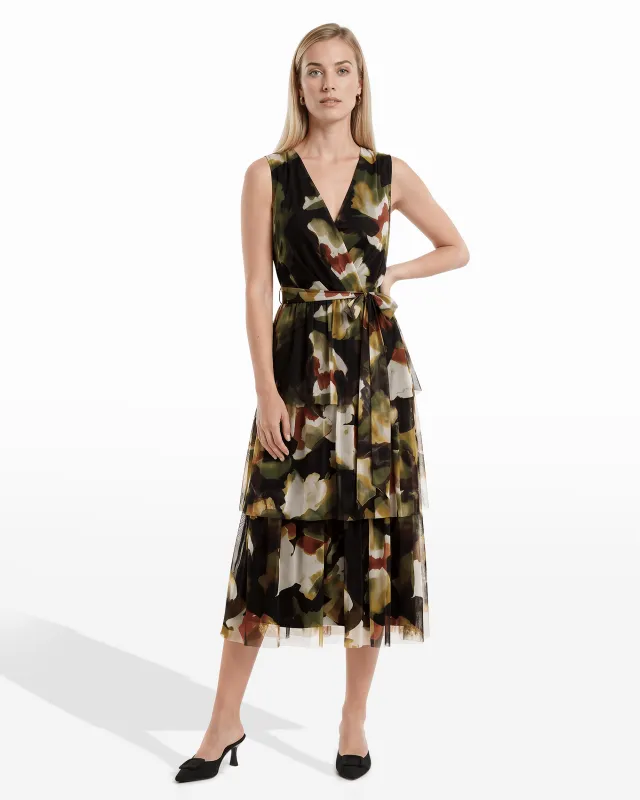 Petite Surplice Tiered Midi Dress made by Kasper
