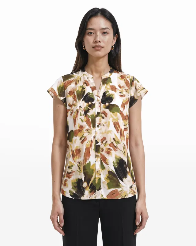 Petite Flutter Sleeve Y-Neck Button-Front Blouse made by Kasper