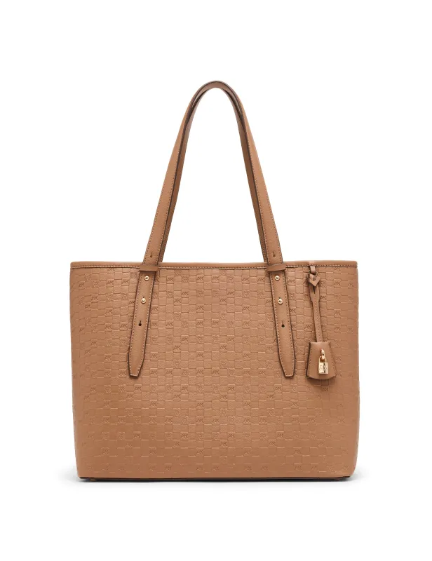 Embossed Logo Large Tote Bag with Lock Charm made by Anne Klein
