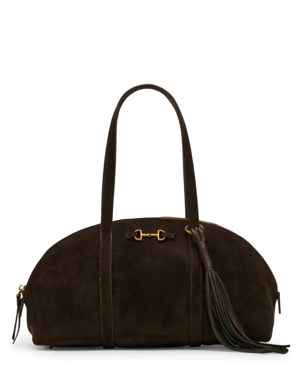 Faux Suede Horsebit Bowler Satchel made by Anne Klein