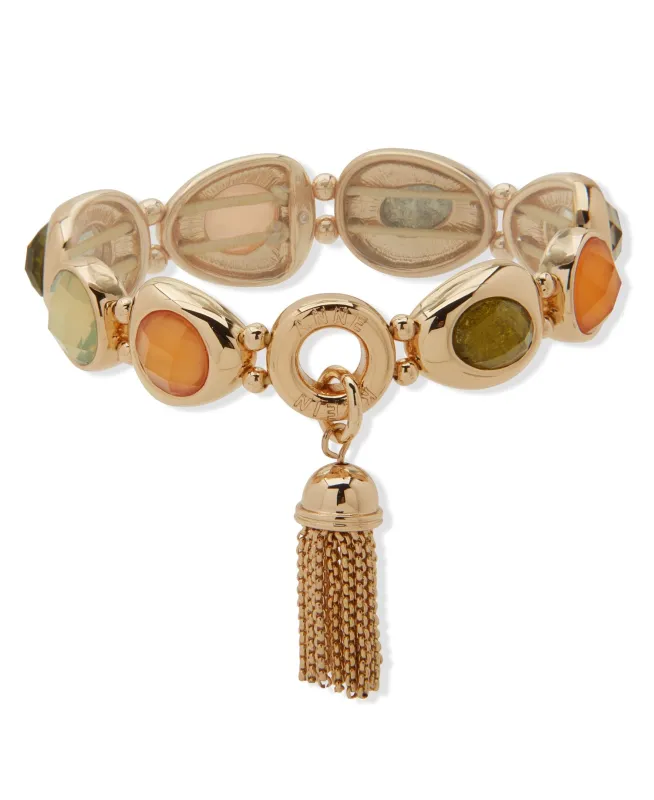 Stone and Metal Stretch Bracelet with Tassel made by Anne Klein
