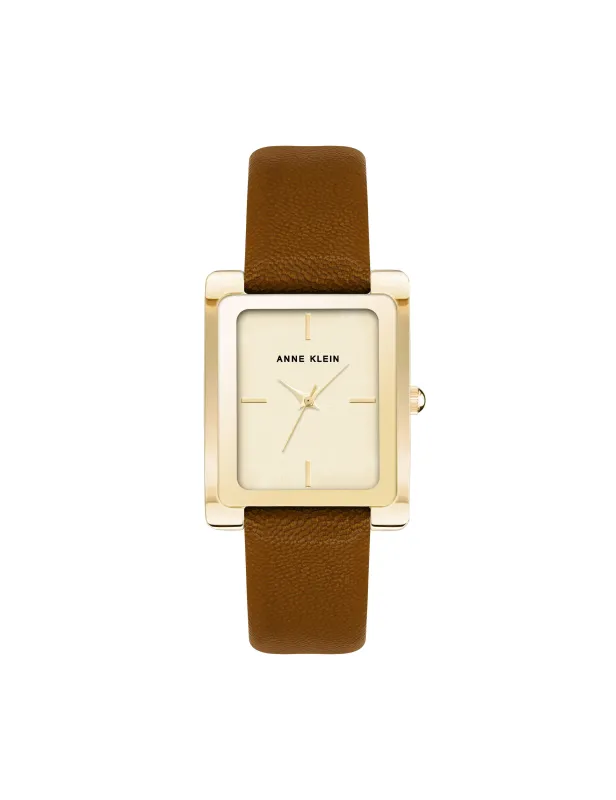 Rectangular Leather Strap Watch made by Anne Klein