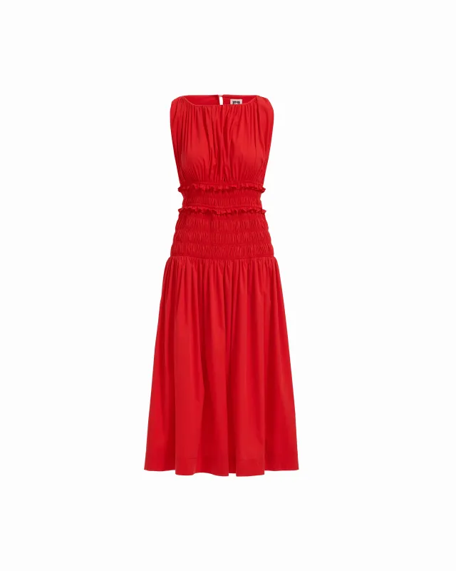 Petite Smocked Boat Neck Midi Dress made by Kasper