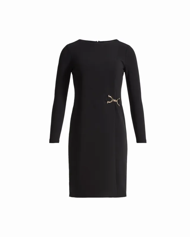 Long Sleeve Boat Neck Sheath Dress with Accent Waist made by Kasper