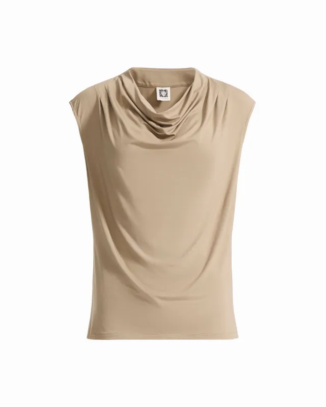 Sleeveless Extended Shoulder Cowl Neck Knit Top made by Kasper