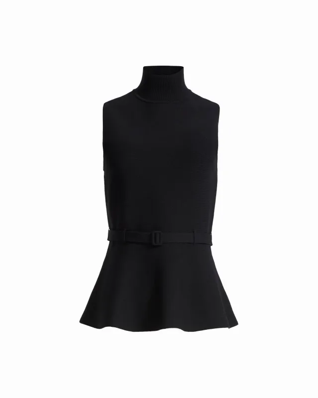 Mock Neck Peplum Tank Sweater with Belt made by Kasper