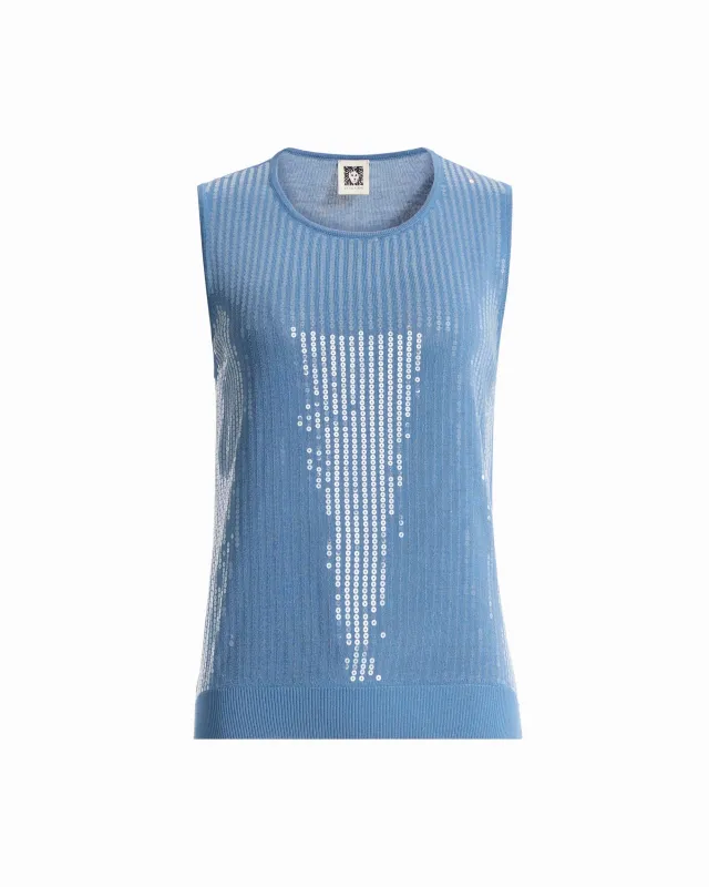 High Crew Neck Sleeveless Sweater With Clear Sequins made by Kasper