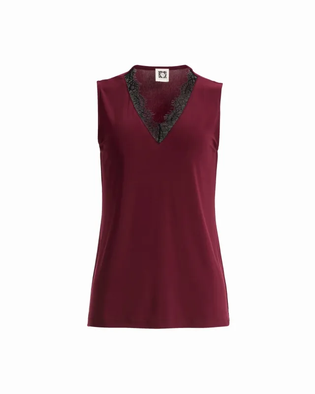 Plus Size V-Neck Lace Trim Sleeveless Knit Tank Top made by Kasper
