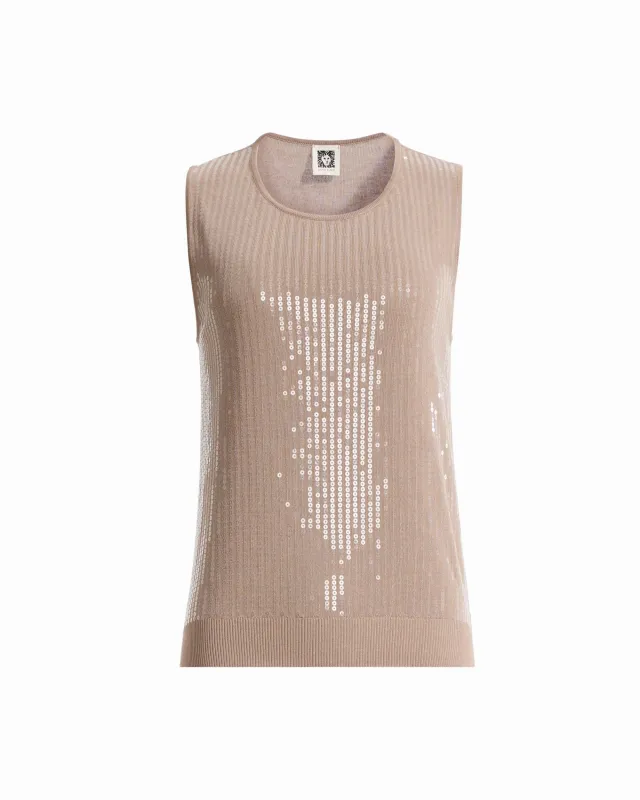 Plus Size High Crew Neck Sleeveless Sweater With Clear Sequins made by Kasper