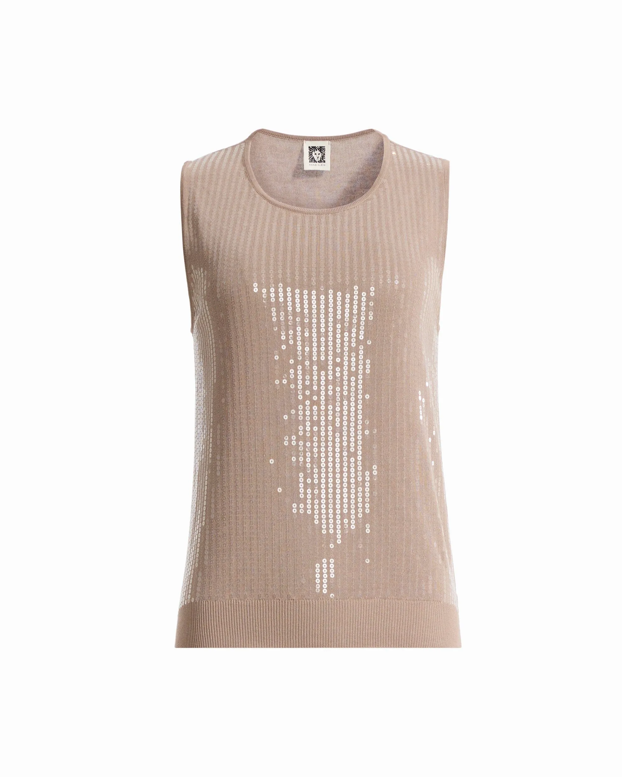 Plus Size High Crew Neck Sleeveless Sweater With Clear Sequins sold by Anne Klein