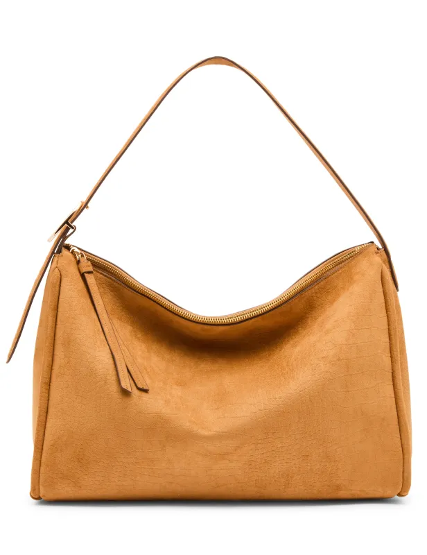Faux Suede Crocodile Embossed Slouch Hobo Bag made by Anne Klein