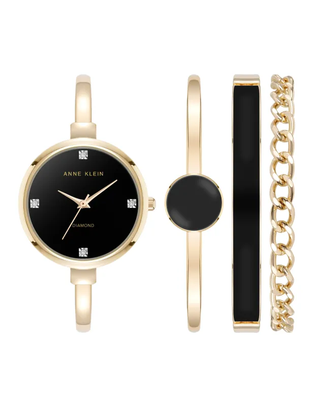 Genuine Diamond Accented Bangle Watch and Bracelet Set made by Anne Klein