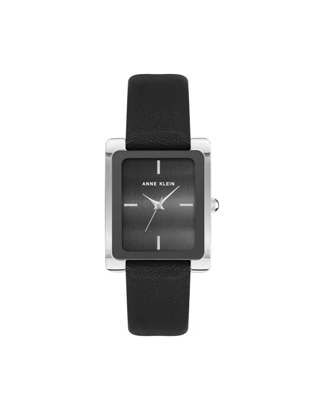 Rectangular Leather Strap Watch made by Anne Klein