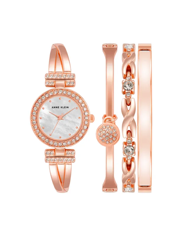 Crystal Accented Bangle Watch and Bracelet Set made by Anne Klein