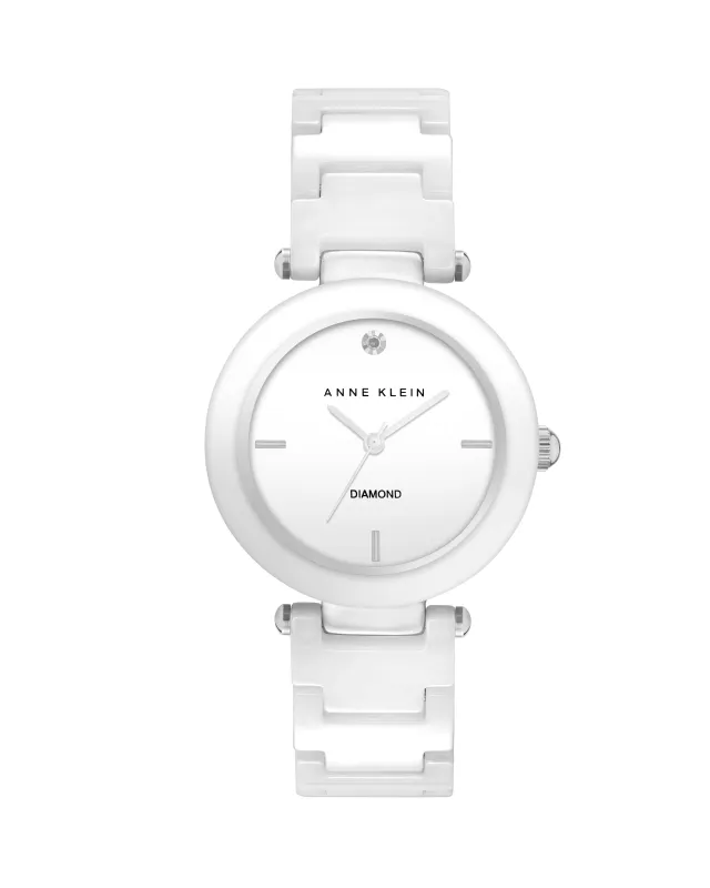 Diamond Accented Ceramic Bracelet Watch made by Anne Klein