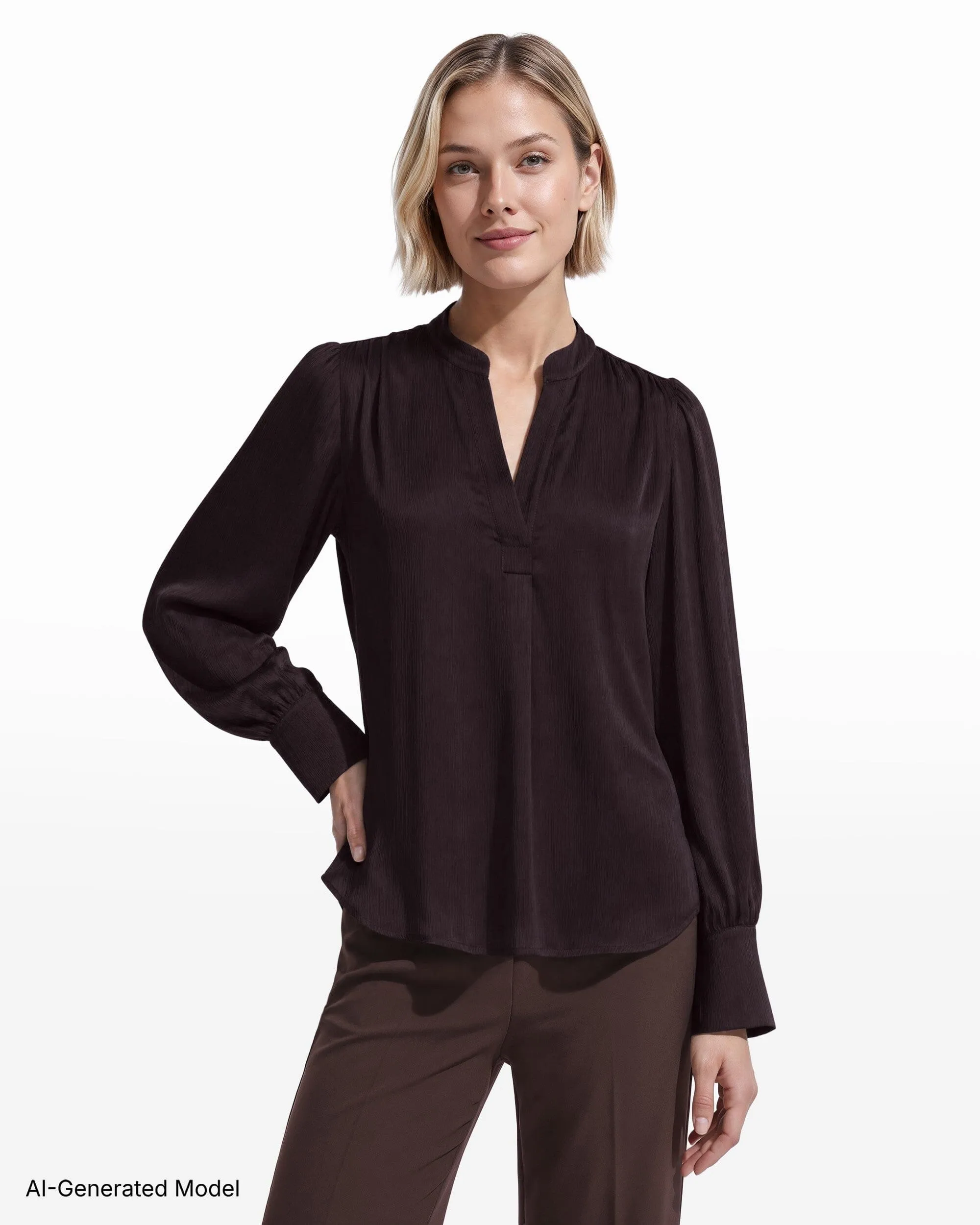 Long Sleeve Pleated Front Blouse sold by Anne Klein product image thumbnail 5