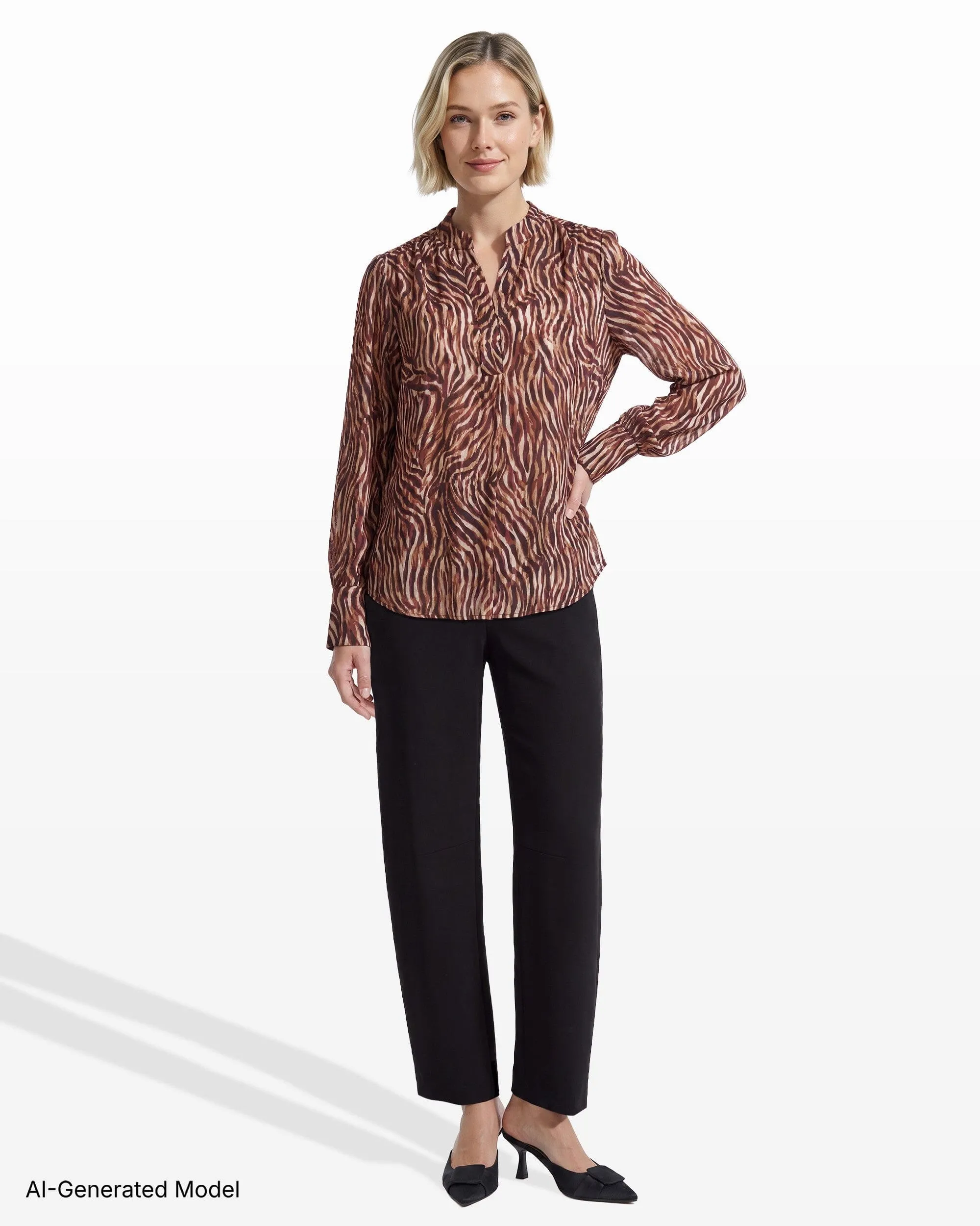 Long Sleeve Pleated Front Blouse sold by Anne Klein product image thumbnail 3