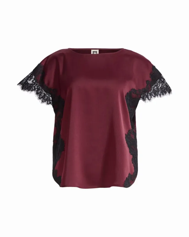 Lace Trimmed Bateau Neck Top made by Kasper